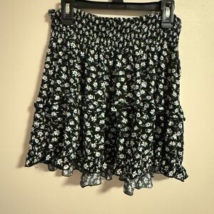 PacSun Black and White Floral Skater Skirt